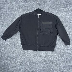 Zara Girls Size 8-9 Black‎ Quilted Back Full Zip Fleece Lined Sweatshirt Jacket